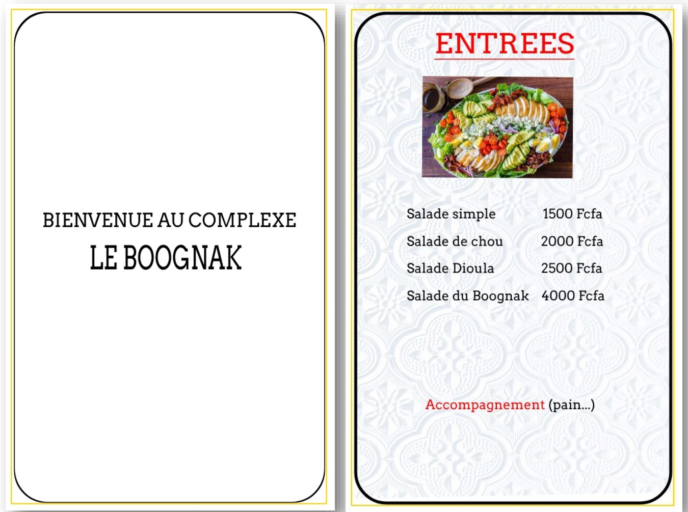 Entrées - Menu Boognak